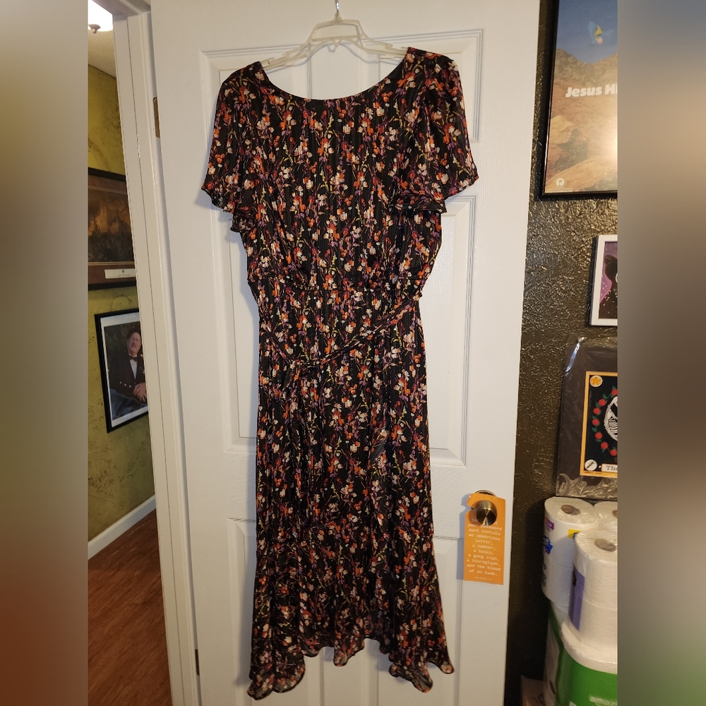 Lane Bryant floral chiffon belted dress